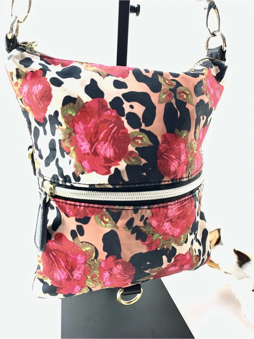 Betsey Johnson Floral Animal Print Y2K Whimsical Crossbody Bag Heart Charm